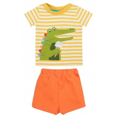 frugi - Bio Kinder Set "Easy on wrap around" T-Shirt und Shorts mit Krokodil-Applikation