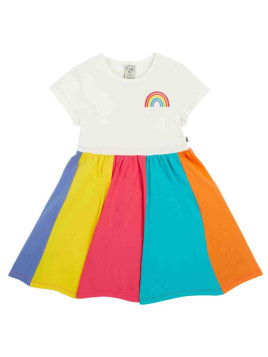 frugi - Bio Kinder Jersey Kleid kurzarm "Rainbow" mit Regenbogen-Stickerei