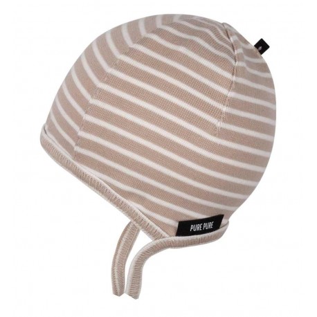 pure pure by BAUER - Bio Baby Erstlingsmütze mit Streifen, beige/natur