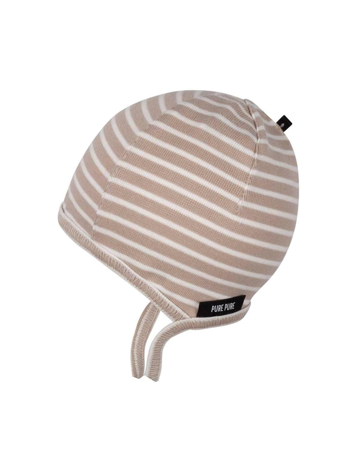 pure pure by BAUER - Bio Baby Erstlingsmütze mit Streifen, beige/natur