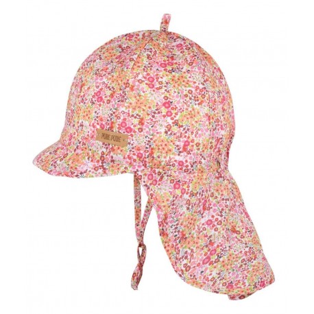 pure pure by BAUER - Bio Kinder Mütze mit Nackenschutz und Blumen-Muster, UPF 10+