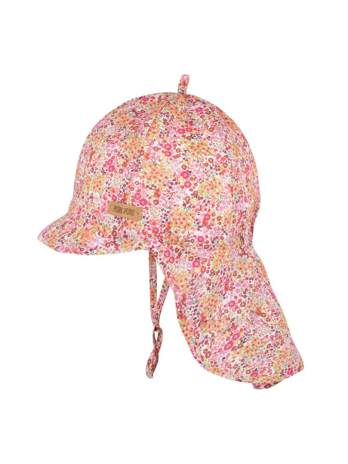 pure pure by BAUER - Bio Kinder Mütze mit Nackenschutz und Blumen-Muster, UPF 10+
