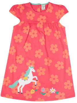 frugi - Bio Kinder Jersey Kleid "Little Lola" mit Pferde-Applikation und Blumen-Allover