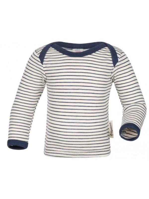 ENGEL - Bio Baby Langarmshirt gestreift, Wolle/Seide, natur/marine