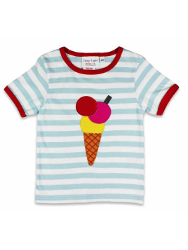 Toby tiger - Bio Kinder T-Shirt mit Eis-Applikation und Streifen, hellblau