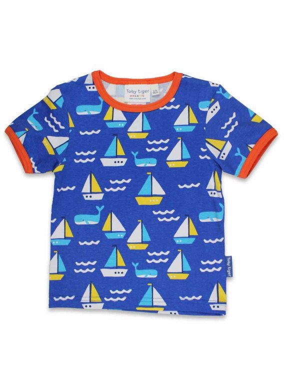 Toby tiger - Bio Kinder Schlafanzug kurz mit Schiff-Allover