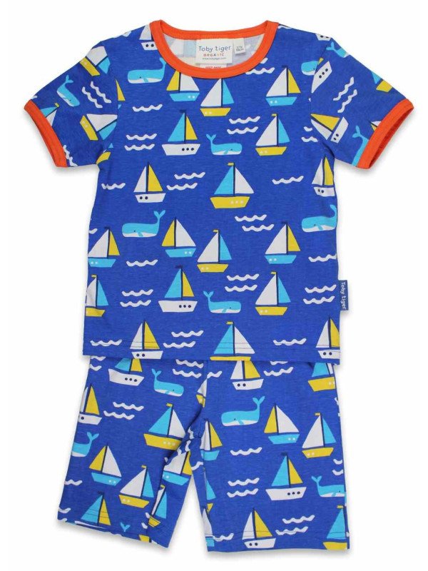 Toby tiger - Bio Kinder Schlafanzug kurz mit Schiff-Allover