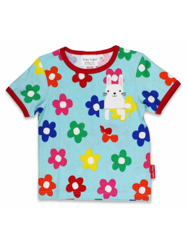 Toby tiger - Bio Kinder T-Shirt mit Blumen-Allover und Hasen-Applikation auf der Brusttasche