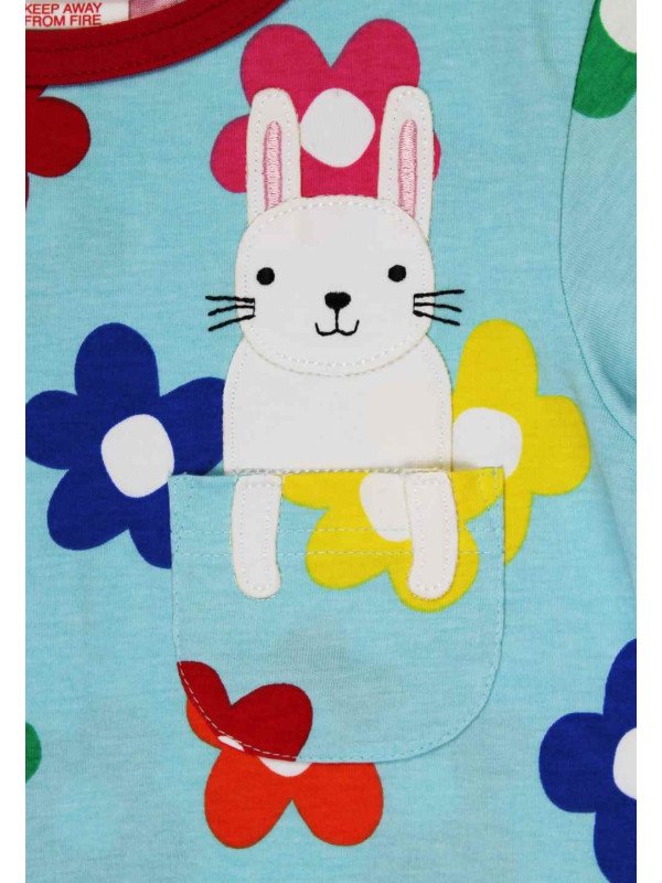 Toby tiger - Bio Kinder T-Shirt mit Blumen-Allover und Hasen-Applikation auf der Brusttasche