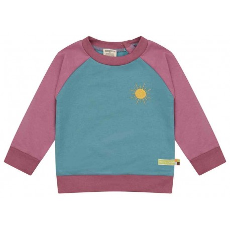 loud + proud - Bio Kinder Sweatshirt zweifarbig mit Sonnenstickerei, topaz/grape