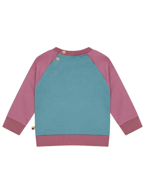 loud + proud - Bio Kinder Sweatshirt zweifarbig mit Sonnenstickerei, topaz/grape