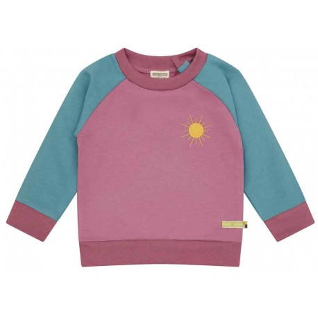 loud + proud - Bio Kinder Sweatshirt zweifarbig mit Sonnenstickerei, grape/topaz