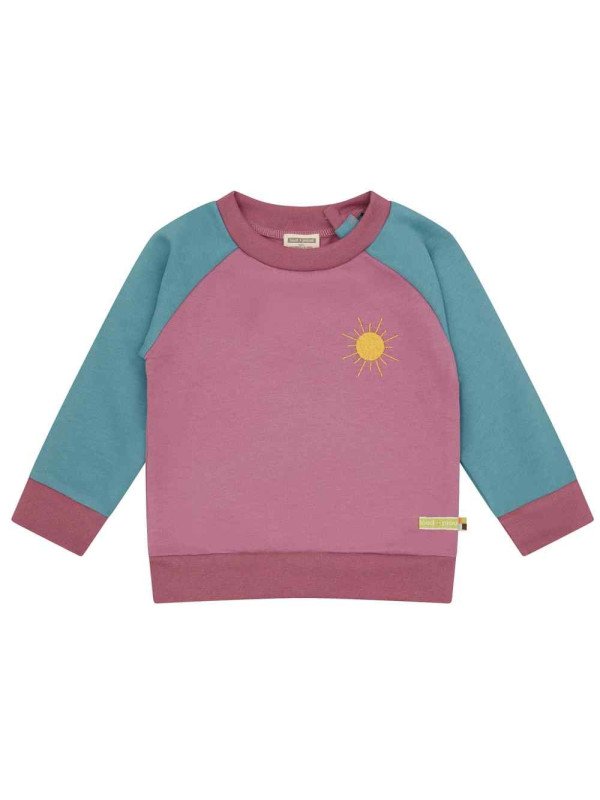 loud + proud - Bio Kinder Sweatshirt zweifarbig mit Sonnenstickerei, grape/topaz
