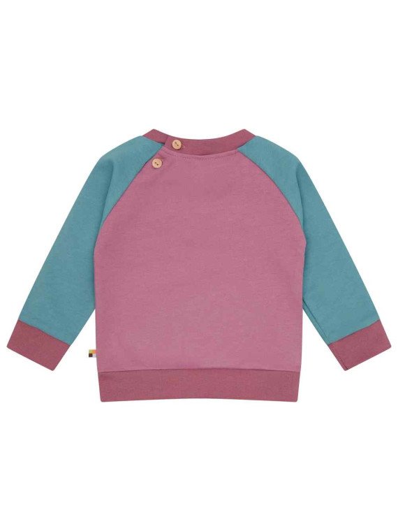 loud + proud - Bio Kinder Sweatshirt zweifarbig mit Sonnenstickerei, grape/topaz