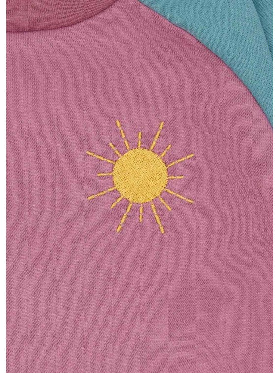 loud + proud - Bio Kinder Sweatshirt zweifarbig mit Sonnenstickerei, grape/topaz