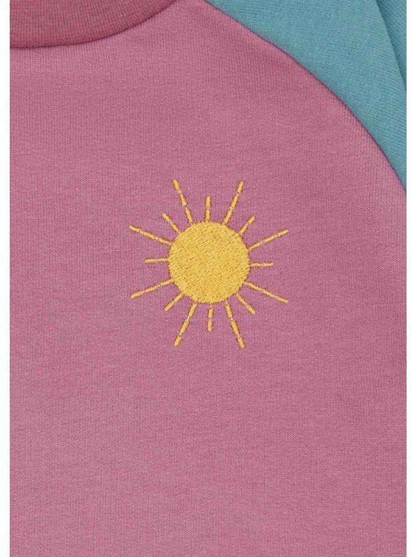 loud + proud - Bio Kinder Sweatshirt zweifarbig mit Sonnenstickerei, grape/topaz