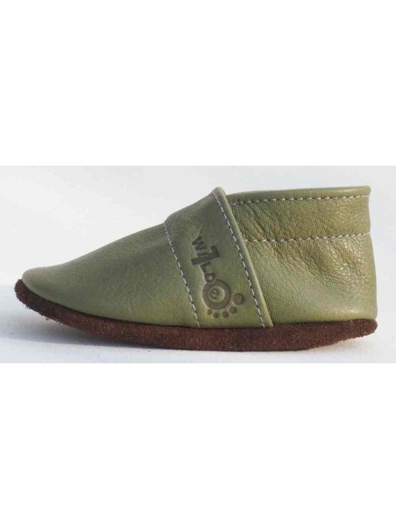 Wilde 10  - Bio Baby Lederschuhe "Brownie mit Branding", olive
