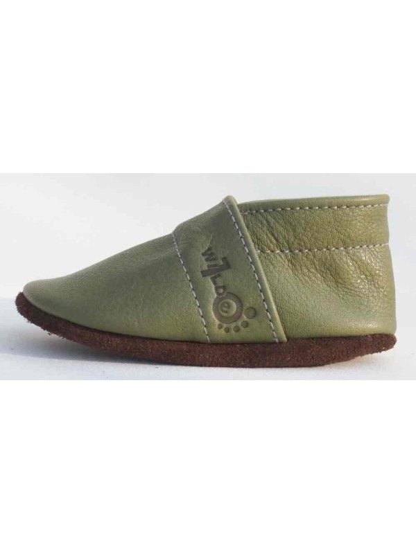 Wilde 10  - Bio Baby Lederschuhe "Brownie mit Branding", olive