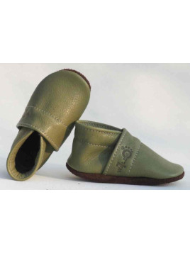 Wilde 10  - Bio Baby Lederschuhe "Brownie mit Branding", olive