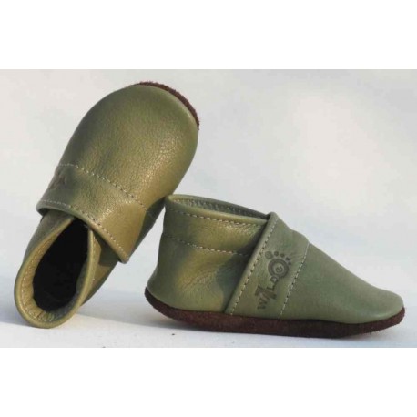Wilde 10 - Bio Baby Lederschuhe "Brownie mit Branding", olive