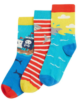 frugi - Bio Kinder Strümpfe 3er-Pack "FRUGI-Rock my Socks" mit Haien und Piratenschiff-Motiven