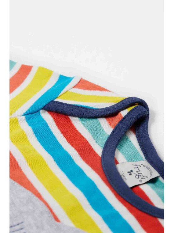 frugi - Bio Kinder T-Shirt "Frugi-Bobster" mit Hai-Applikation und Streifen