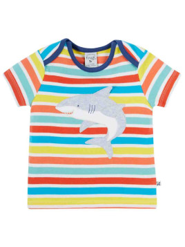 frugi - Bio Kinder T-Shirt "Frugi-Bobster" mit Hai-Applikation und Streifen