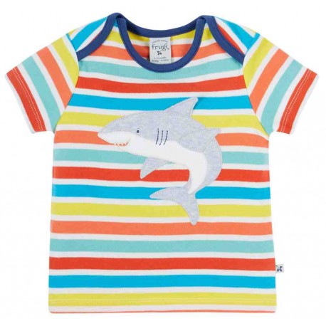 frugi - Bio Kinder T-Shirt "Frugi-Bobster" mit Hai-Applikation und Streifen
