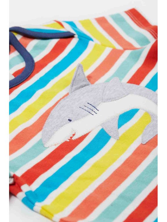 frugi - Bio Kinder T-Shirt "Frugi-Bobster" mit Hai-Applikation und Streifen