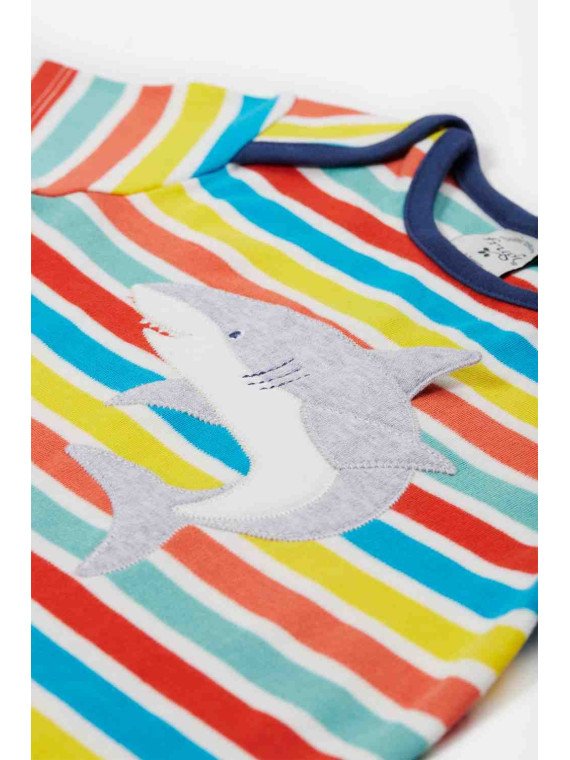 frugi - Bio Kinder T-Shirt "Frugi-Bobster" mit Hai-Applikation und Streifen