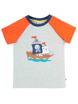 frugi - Bio Kinder T-Shirt "Frugi-Renny" mit Piratenschiff-Applikation