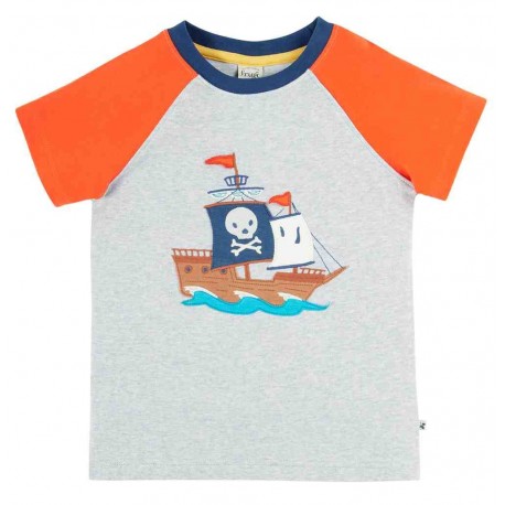 frugi - Bio Kinder T-Shirt "Frugi-Renny" mit Piratenschiff-Applikation