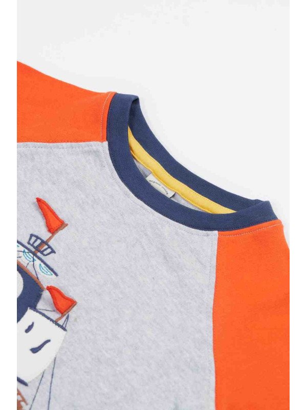 frugi - Bio Kinder T-Shirt "Frugi-Renny" mit Piratenschiff-Applikation