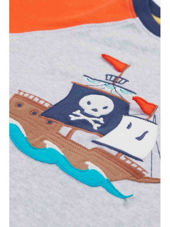 frugi - Bio Kinder T-Shirt "Frugi-Renny" mit Piratenschiff-Applikation