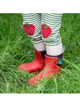 Little Green Radicals - Bio Kinder Jersey Hose mit Streifen und Erdbeer-Patches