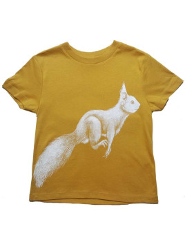 Nüx - Bio Kinder T-Shirt mit Eichhörnchen-Druck, senfgelb