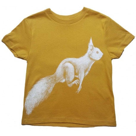 Nüx - Bio Kinder T-Shirt mit Eichhörnchen-Druck, senfgelb