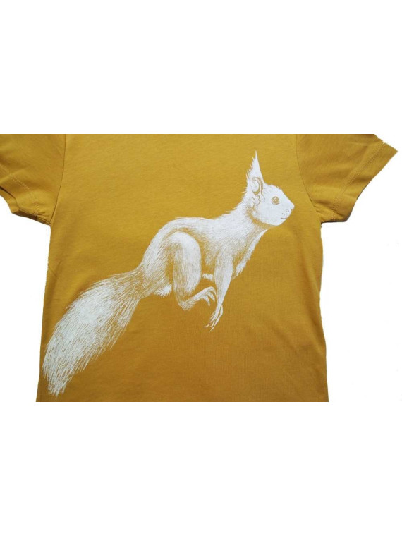 Nüx - Bio Kinder T-Shirt mit Eichhörnchen-Druck, senfgelb