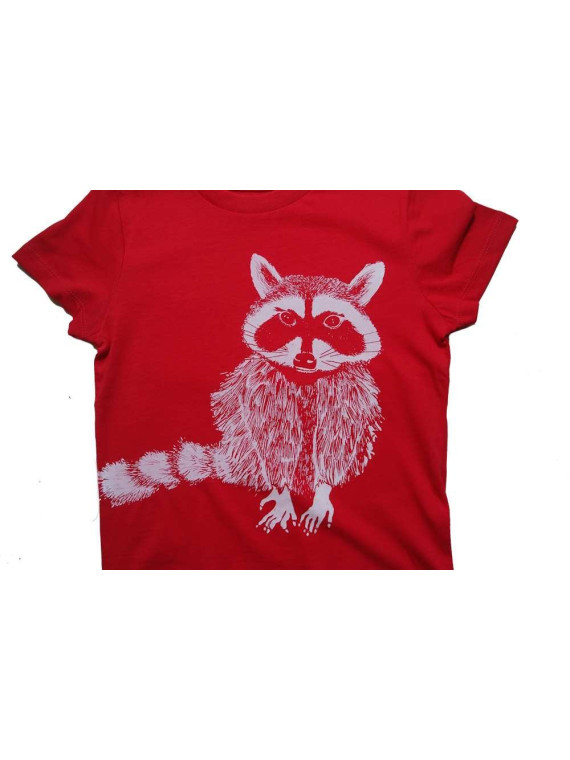 Nüx - Bio Kinder T-Shirt mit Waschbär-Druck, rot