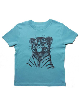 Nüx - Bio Kinder T-Shirt mit Tiger-Druck, teal
