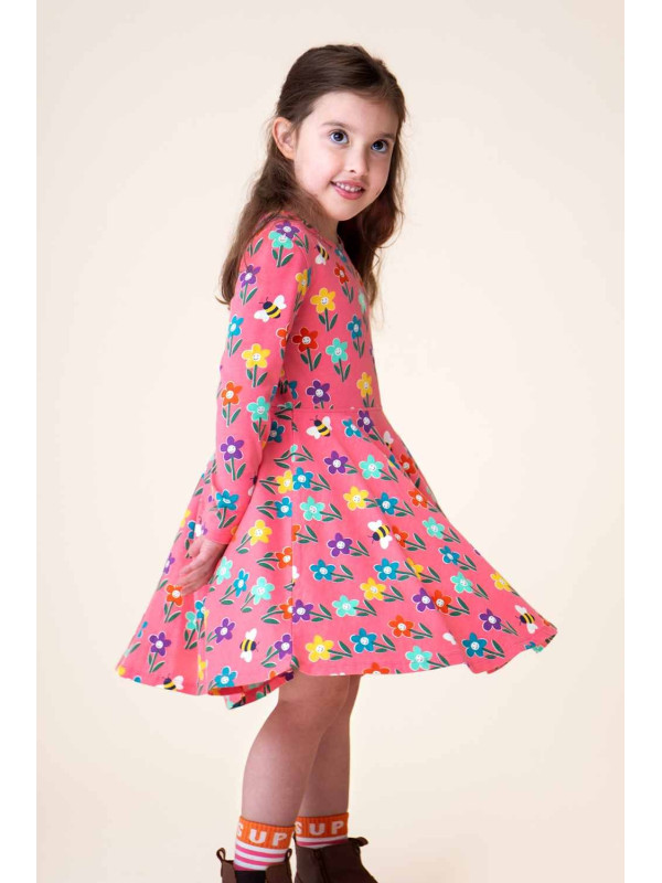 frugi - Bio Kinder Jersey Kleid "Sophia" mit Blumen/Bienen-Allover