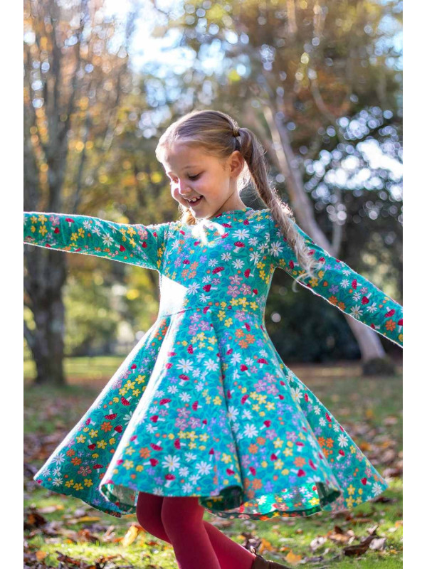 frugi - Bio Kinder Jersey Kleid "FRUGI-Sofia" mit Blumen/Fliegenpilz-Allover