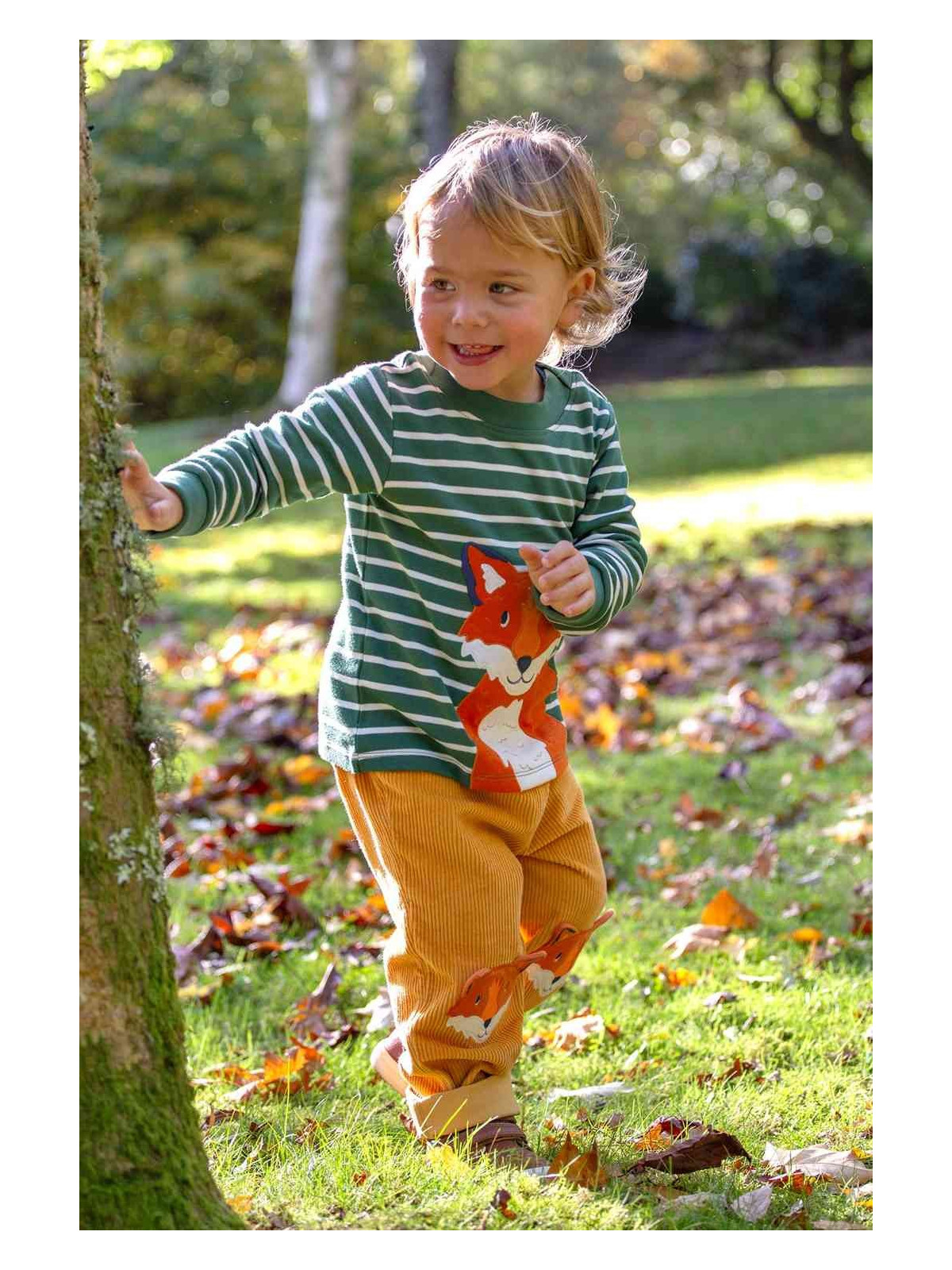 frugi - Bio Kinder Langarmshirt "Easy on" mit Fuchs-Applikation und Streifen