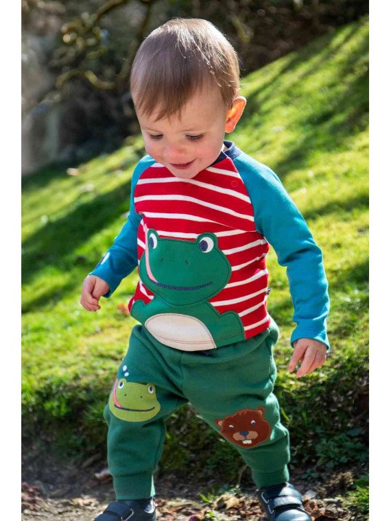 frugi - Bio Kinder Sweathose "Character" mit Biber/Frosch-Patches