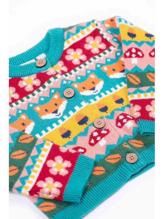 frugi - Bio Kinder Strickjacke "FRUGI-Robyn Fairisle" mit Wald-Motiven