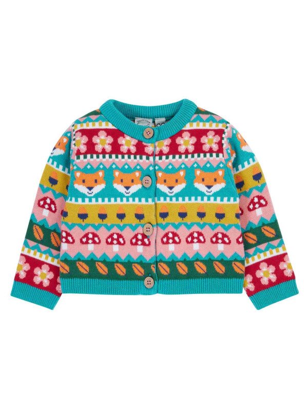 frugi - Bio Kinder Strickjacke "FRUGI-Robyn Fairisle" mit Wald-Motiven
