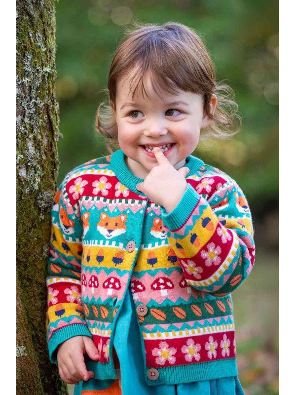 frugi - Bio Kinder Strickjacke "FRUGI-Robyn Fairisle" mit Wald-Motiven
