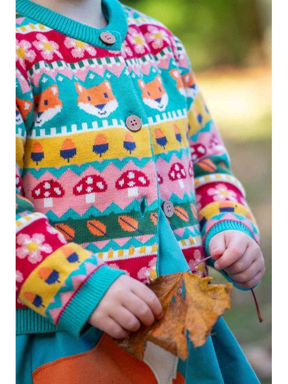 frugi - Bio Kinder Strickjacke "FRUGI-Robyn Fairisle" mit Wald-Motiven