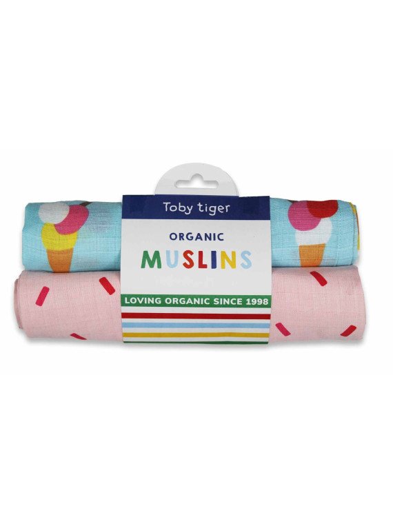 Toby tiger - Bio Mullwindeln mit Eis- und Strich-Allover, 2er Pack