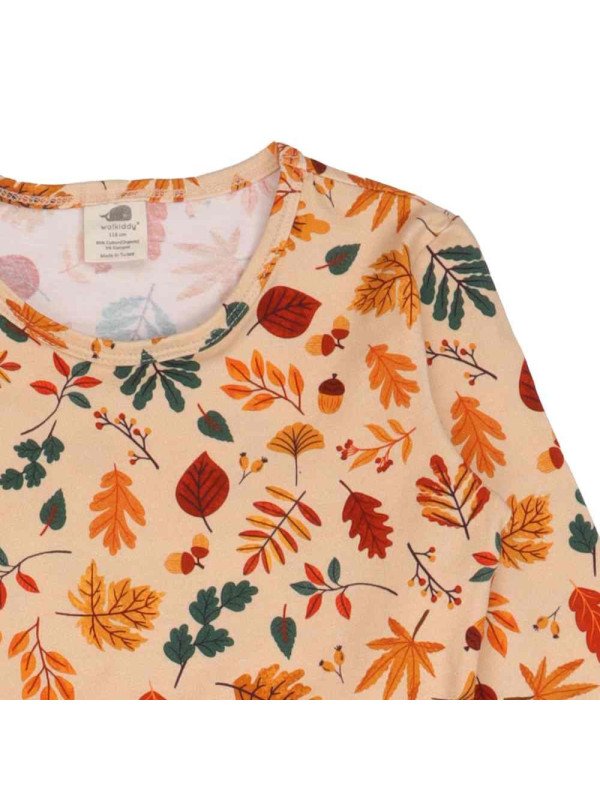 Walkiddy - Bio Kinder Jersey Kleid mit Herbstblätter-Allover